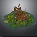Small Water Scene With Wooden Bridge Lily Pads And Aquatic Plants