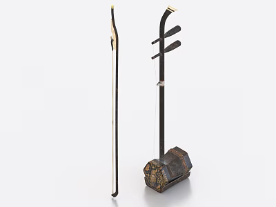 Traditional Musical Instruments and Art Supplies With Erhu Bow Paint Box And Wooden Base 3d model