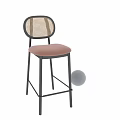 Modern Bar Stools With Wicker Backrest Pink Padded Seat And Black Metal Frame