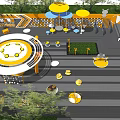 Outdoor Modern Children's Play Area With Yellow Climbing Structures Round Canopy And Safety Flooring