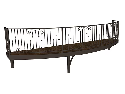 Curved Wrought Iron Balcony Railing With Ornate Designs And Support Structure 3d model