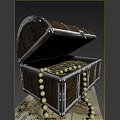 Open Treasure Chest Filled With Gold Coins Pearl Necklace And Old Paper