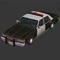 Classic Brown White Police Sedan With Blue Red Lights And Reflection