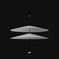 Modern Minimalist Pendant Light with Two White Disc Shades and Metallic Rod Structure