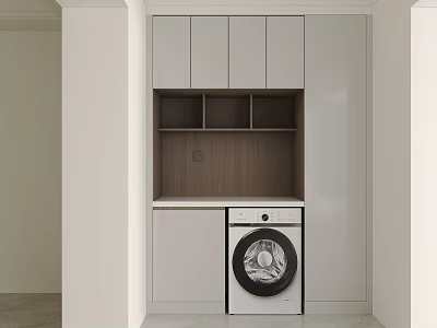 Modern Decorative Cabinet With White Doors Wooden Shelves And Front Washer 3d model
