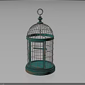 Vintage Turquoise Bird Cage With Metal Frame Circular Base And Decorative Top Ring