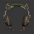Unique Designed Headphones With Green Headband Red Decorative Accents