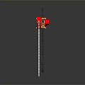 Red Metal Pulley With Hanging Chain And Hook On Dark Background