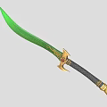 Fantasy Green Sword With Intricate Golden Decorations And Black Wrapped Handle