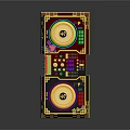 Professional Electronic DJ Controller With Dual Turntables Colorful Buttons Gold Accents And Black Frame