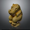 Yellow Hippo Sculpture Carved in Sitting Pose with Detailed Artistic Design and Smooth Texture