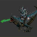 Fantasy Game Character Armored Warrior Riding Dinosaur Mount Green Flame Weapon Sharp Teeth Claws
