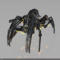 Futuristic Mechanical Spider With Sharp Metal Claws Yellow Accents And Orange Flame Effects