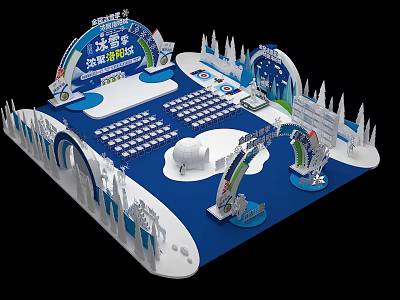 Joyful Ice and Snow Season Opening Day with Decorative Stage Seating Area and Snowflake Elements 3d model