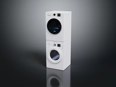 Stackable Front Load Washer and Dryer White Modern Compact Laundry Unit 3d model