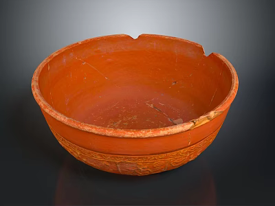 Artisanal Carved Terracotta Bowl With Intricate Surface Patterns And Smooth Interior 3d model