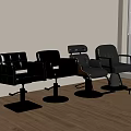 Black Leather Salon Chairs With Metal Bases In Wooden Floor Interior