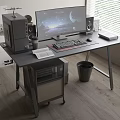 Solid Wood Computer Desk Rolling Locker Computer Monitor Host Keyboard Mouse Speaker Phone Clock Accessories Coffee Cup Books 3d model