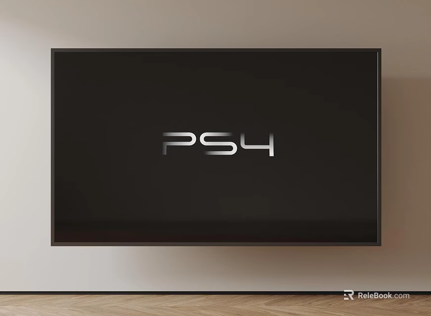 Modern Television Mounted On Wall Displaying PS4 Logo In Living Room 3d model 