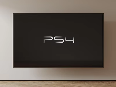 Modern Television Mounted On Wall Displaying PS4 Logo In Living Room 3d model