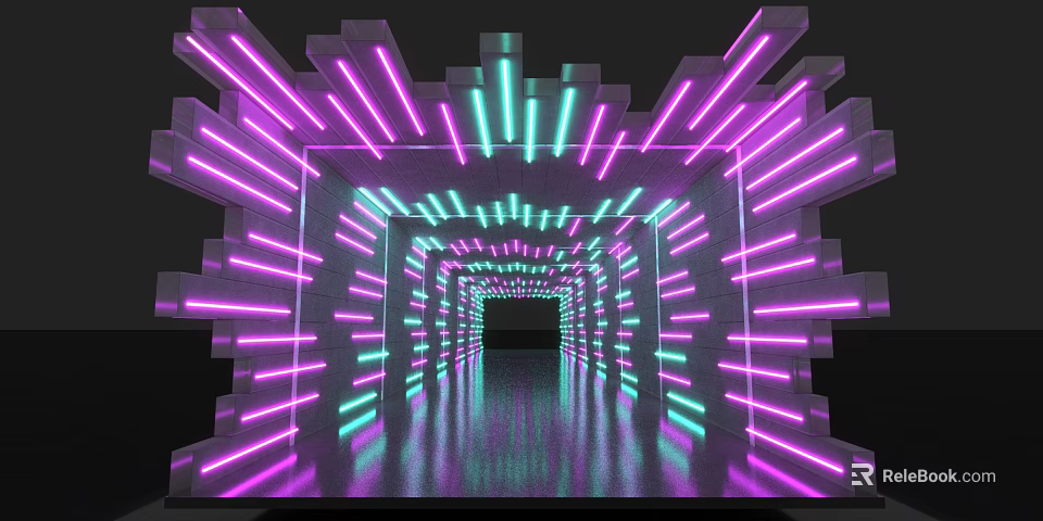 Neon Light Decorated Event Passage With Modern Tunnel Structure And Vibrant Illumination 3d model 