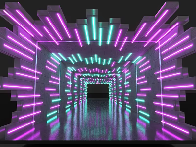 Neon Light Decorated Event Passage With Modern Tunnel Structure And Vibrant Illumination 3d model