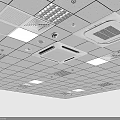 Modern Gray Suspended Ceiling With Square Panels Vents Lights And Detectors 3d model