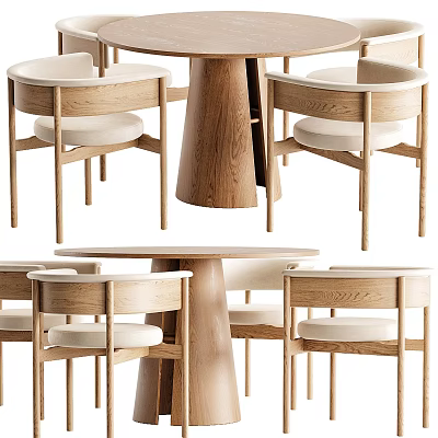 Modern Wooden Dining Table Set With Upholstered Chairs And Natural Wood Design 3d model