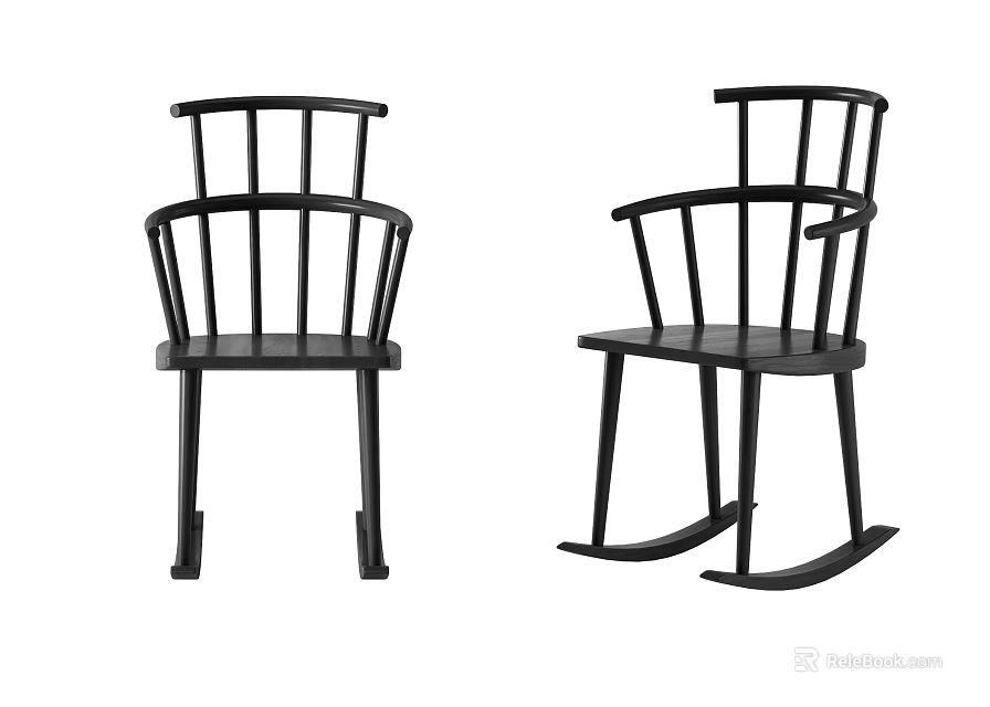 Modern Black Wooden Lounge Chair and Rocking Chair Set with Backrest and Armrest Design 3d model 