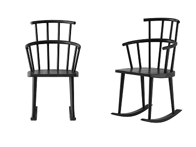 Modern Black Wooden Lounge Chair and Rocking Chair Set with Backrest and Armrest Design 3d model