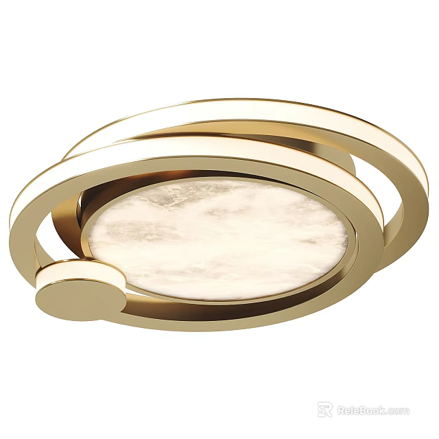 Golden Circular Ring Design Ceiling Light with Marble Texture Panel Modern Elegant Home Decor 3d model