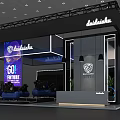 Lalaland Modern Exhibition Booth With Large Future Theme Screen Blue Elements And Lighting Effects 3d model