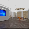 Modern Education Center Lounge Area Interior With Comfortable Chairs Bookshelves And Display Screen