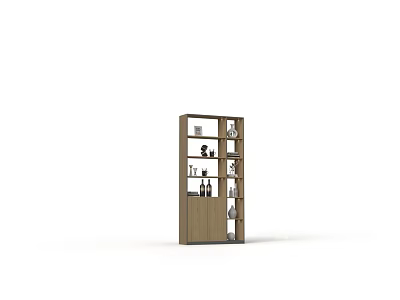 Wooden Decorative Cabinet With Multiple Shelves For Displaying Books And Decor Items 3d model