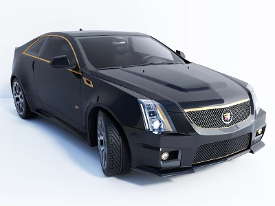 Black Cadillac Coupe With Yellow Accents Sporty Design Front Grille And Alloy Wheels 3d model