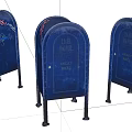 Three Vintage Blue Metal U.S. Mail Public Standing Mailboxes Design 3d model