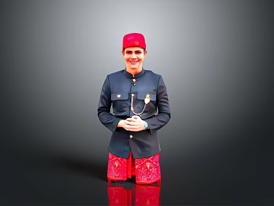 Man In Red Hat Dark Blue Jacket And Red Patterned Shorts Posing With Crossed Hands 3d model