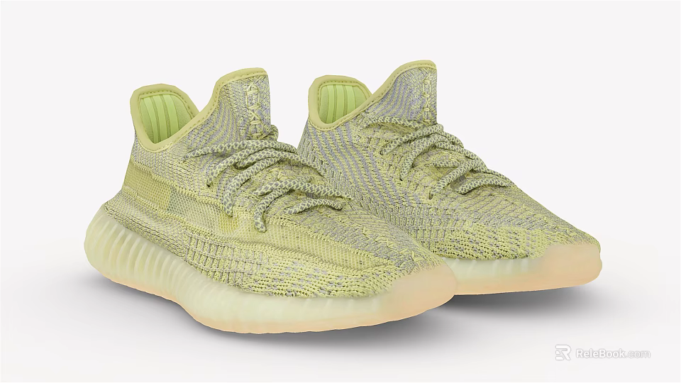 Light Green Casual Sports Sneakers With Knitted Upper And Transparent Sole Design 3d model 