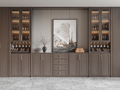 New Chinese Style Wine Cabinet Glass Wine Cabinet Decorative Cabinet Dining Room Cabinet Wine Bottle model