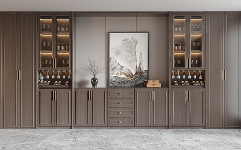 New Chinese Style Wine Cabinet Glass Wine Cabinet Decorative Cabinet Dining Room Cabinet Wine Bottle 3d model