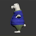 Cute Animated Polar Bear Character In Blue Puffer Jacket And Green Pants With Arms Outstretched