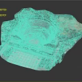 Detailed Ancient Amphitheater Model with Surrounding Buildings Greenery and Mountain Terrain