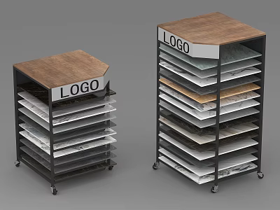 Multi layer Display Shelves With Wooden Top And Wheels For Material Samples 3d model