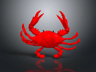 Red Crab 3D Render With Glossy Surface And Reflection On Dark Background 3d model