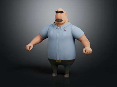 3D Cartoon Male Character With Stocky Build Blue Shirt Sunglasses And Beard Design 3d model