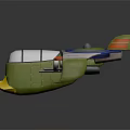 Green Cartoon Flying Vehicle 3D Model With Blue Propellers And Yellow Front