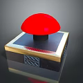 Red Mushroom Shaped Computer Button With Caution Sign And Golden Border Square Base 3d model