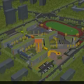 Modern Interconnected School Building With Sports Field Greenery And Parking Area In Urban Environment