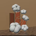 Photo Spot With White Pumpkin Shaped Decorations Red Vertical Strips Orange Background And Wooden Floor