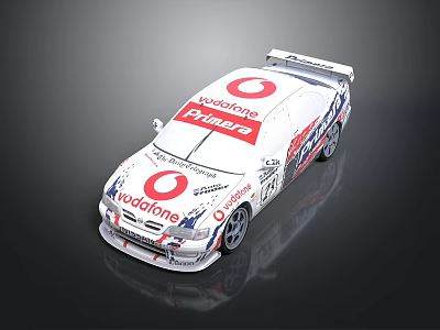 Vodafone Primavera White Racing Car With Red Logos And Rear Wing 3d model